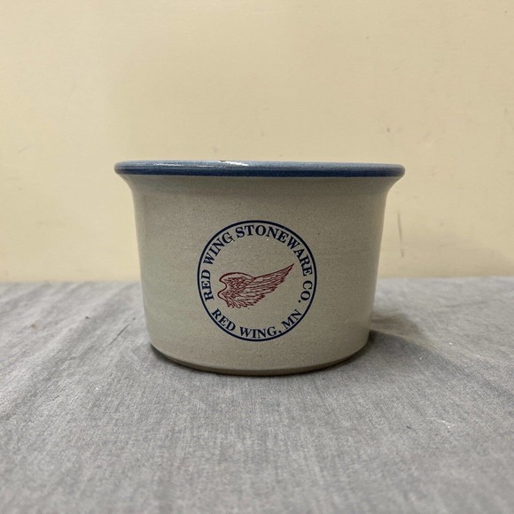 Vintage Red Wing Stoneware Small Bowl Crock Blue Rim 4" Tall 6" Farmhouse FS - Picture 2 of 10